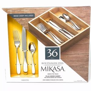 Mikasa 36-Pcs Stainless Flatware Set+ wood caddy